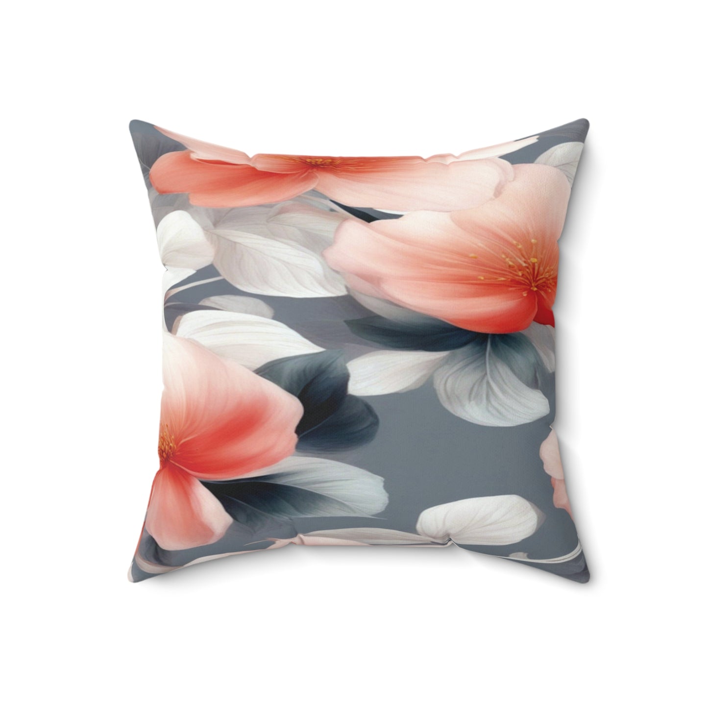 Red Blossom Floral Bunch Faux Suede Square Pillow, 18" x 18"