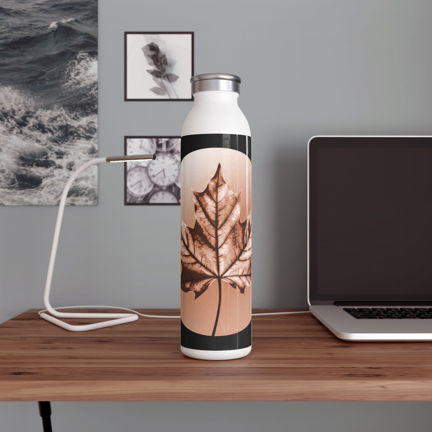 Soft Maple Leaf Slim Water Bottle, 20 oz White