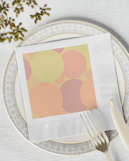 Pastel Hot Peach Patches White Coined Napkins, 6.5" x 6.5"