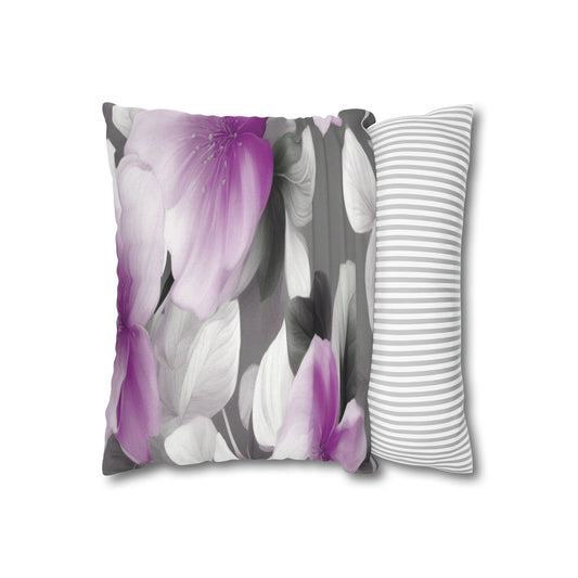 Purple Blossom Floral Bunch Spun Polyester Square Pillowcase, 14" x 14"