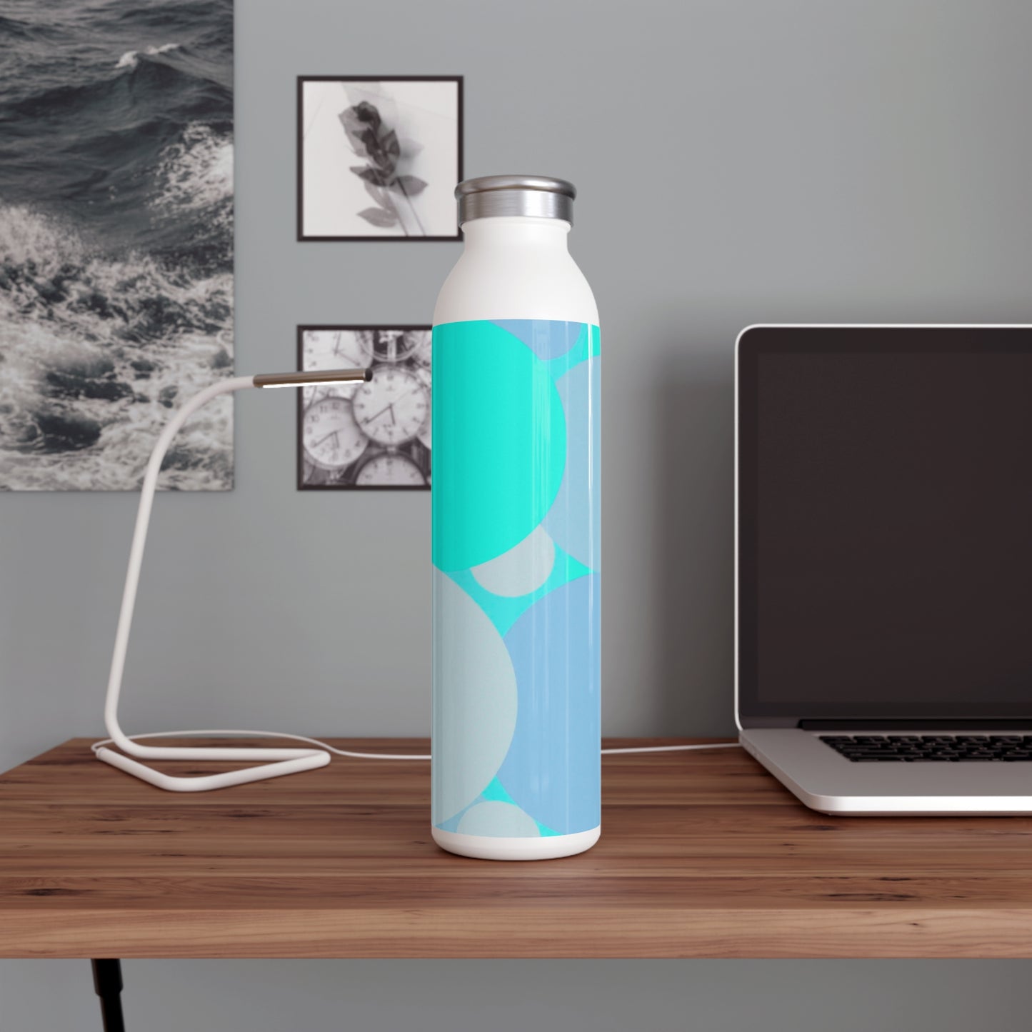 Pastel Tan and Tif Patches Slim Water Bottle, 20 oz White