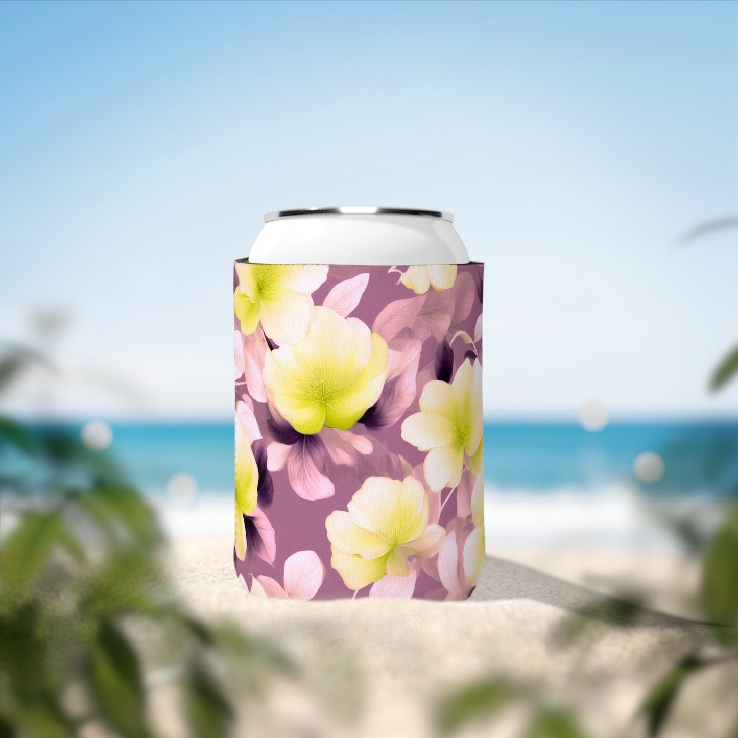 Lemon Blossom Floral Bunch 12 oz Can Cooler Sleeve