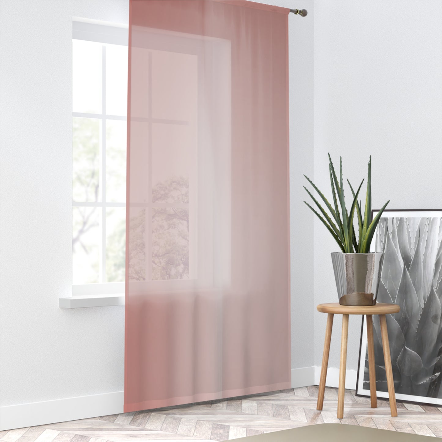 Rose Red Fade Sheer Window Curtain, 50" x 84", partially transparent