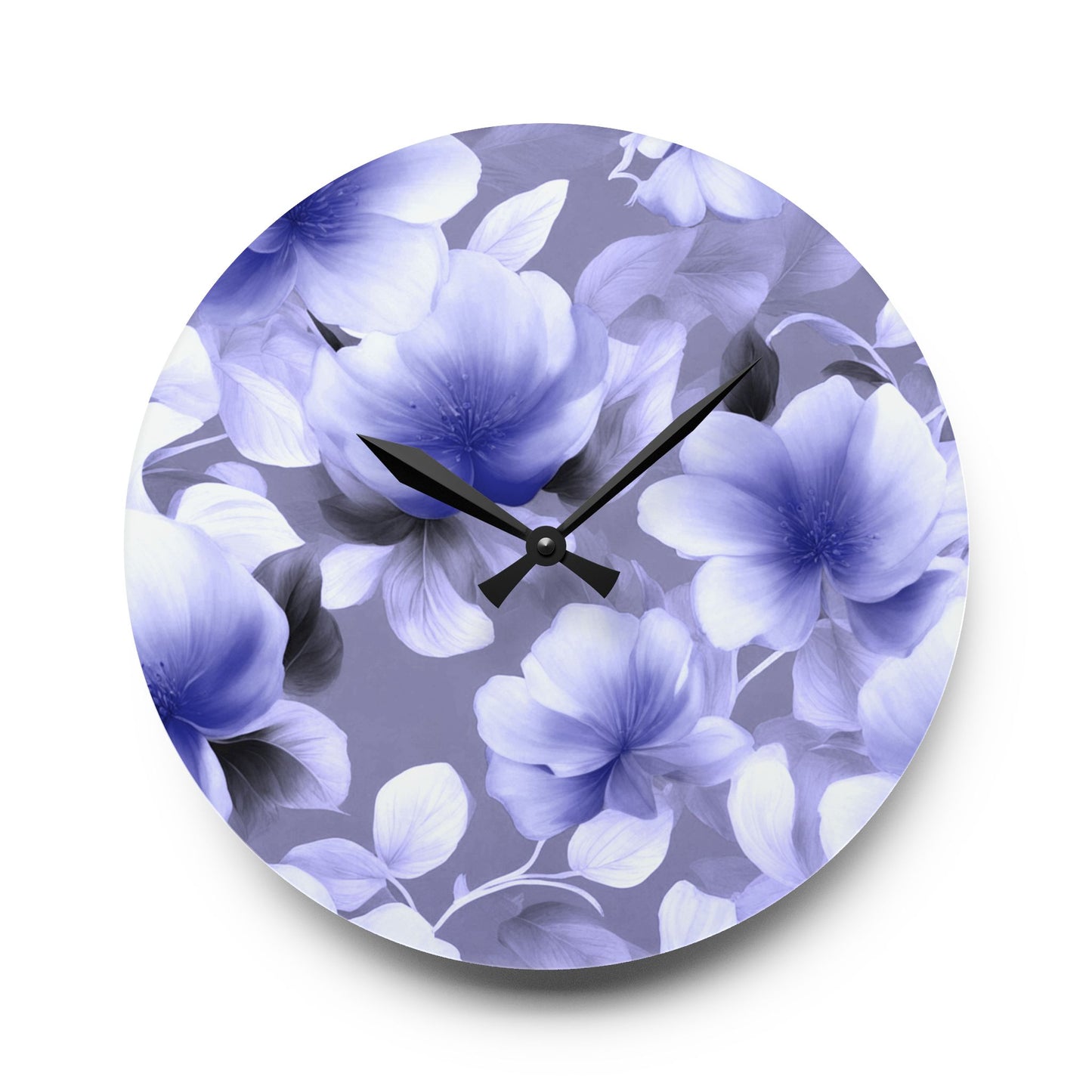 Indigo Blossom Floral Bunch Acrylic Wall Clock, Round or Square, 10.75" x 10.75"