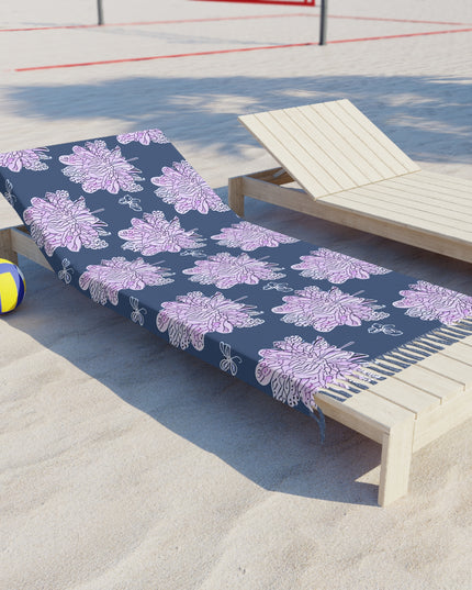 Purple White Floral Butterflies 38" × 81" Boho Beach Cloth