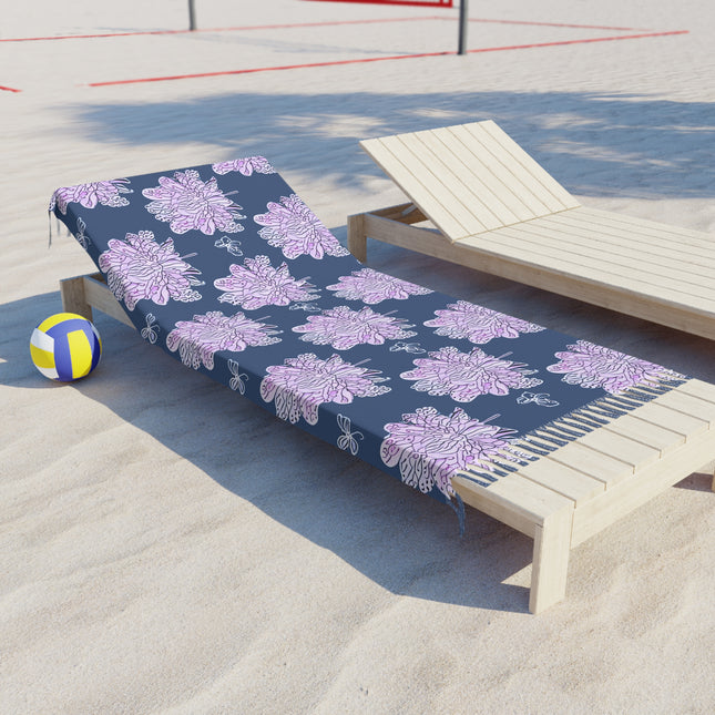 Purple White Floral Butterflies 38" × 81" Boho Beach Cloth