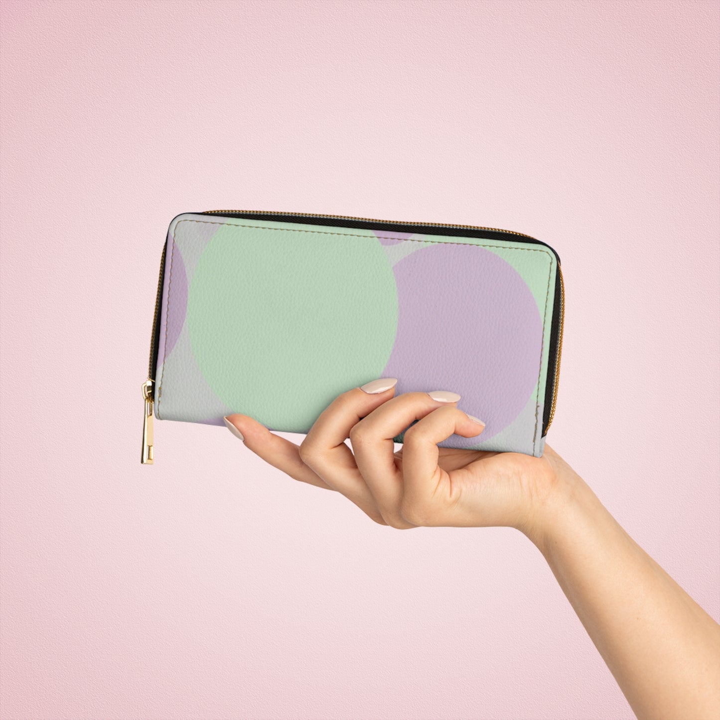 Pastel Lavender Purple and Soft Green Patches Elegant Abstract Zipper Wallet - Stylish & Functional Accessory for Everyday Use
