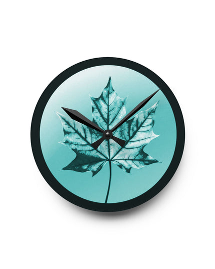 Tif Green Maple Leaf Acrylic Round Wall Clock, 8" x 8"