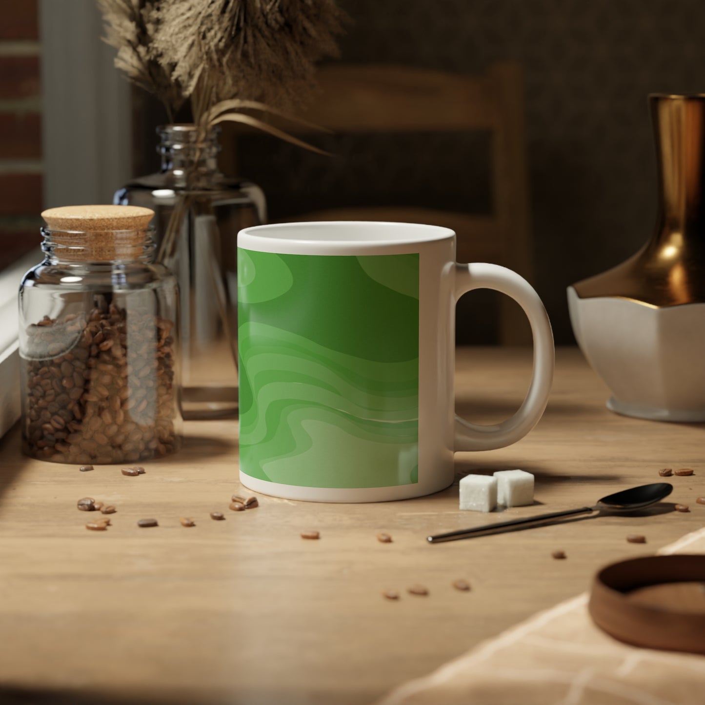 Meanie Greenie Wavey 20 oz White Glossy Jumbo Mug