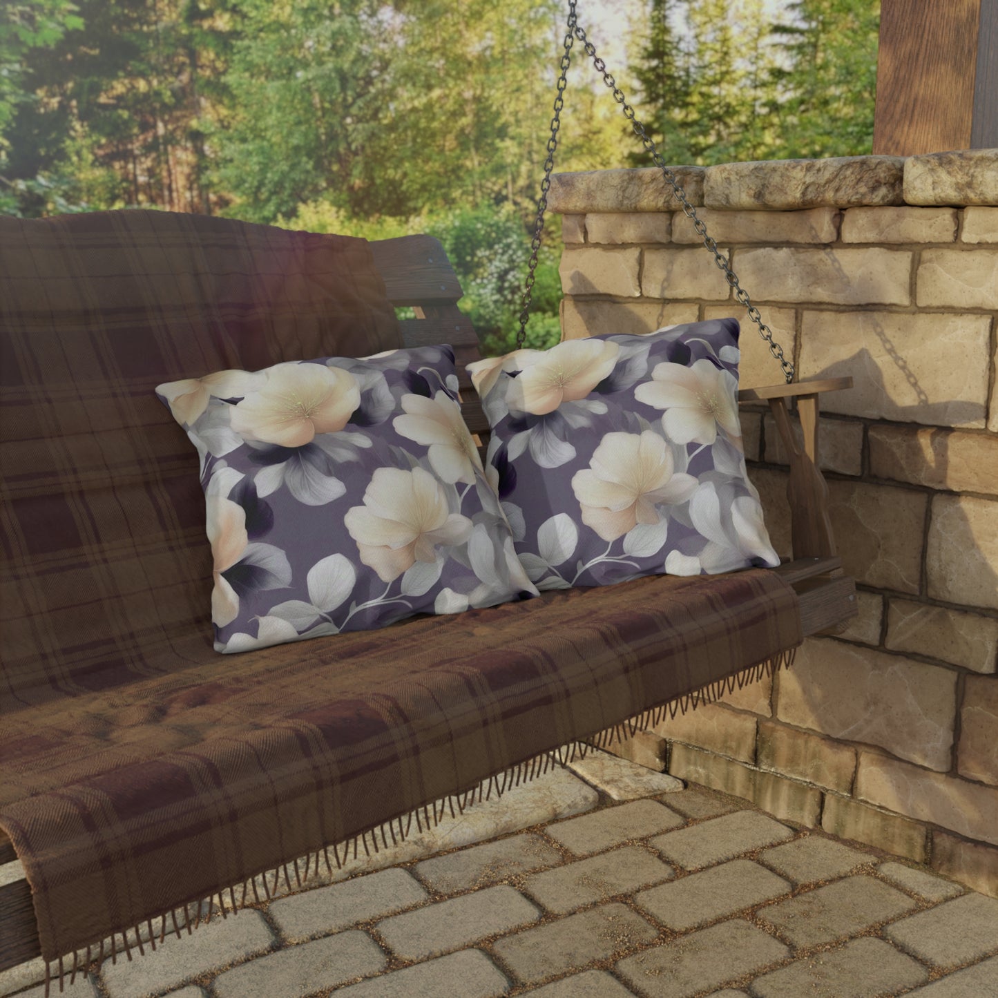 White Blush Floral Bunch 18" x 18" Outdoor Pillow