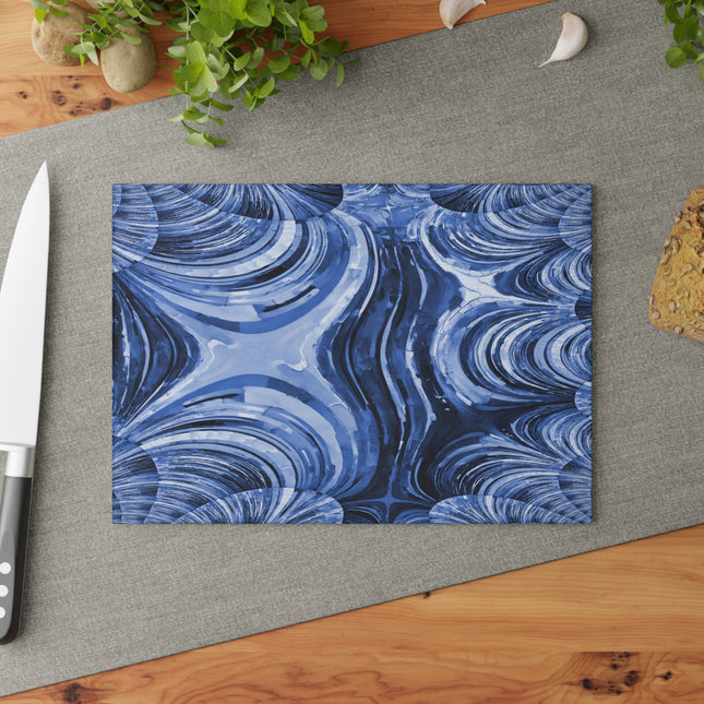 Uzi Spiral Deep Blue Pastel 8" x 11" Glass Cutting Board