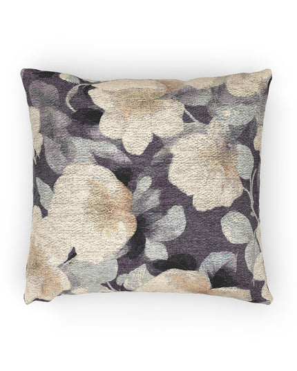 Tan White Florals Woven Pillow, 17" x 18"