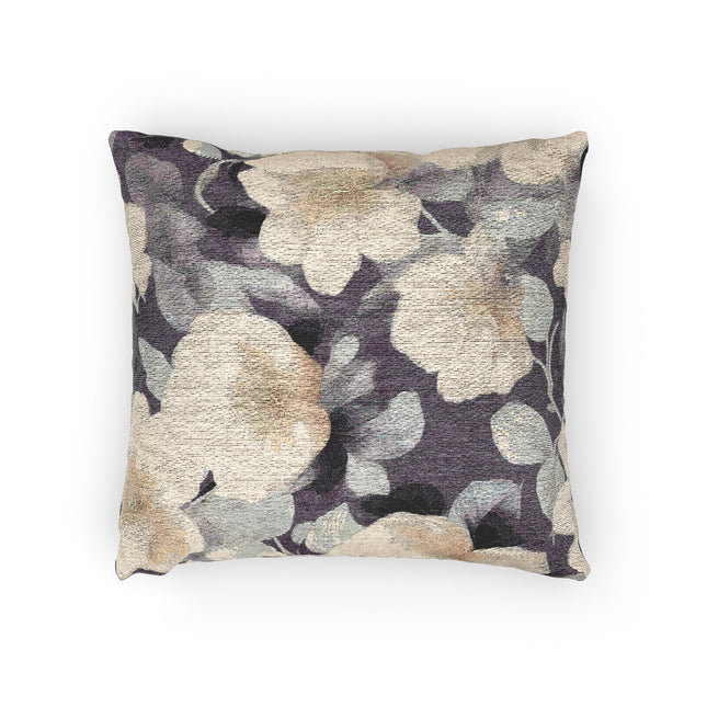 Tan White Florals Woven Pillow, 17" x 18"