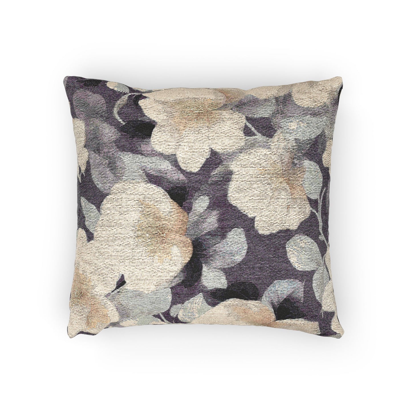 Tan White Florals Woven Pillow, 17" x 18"