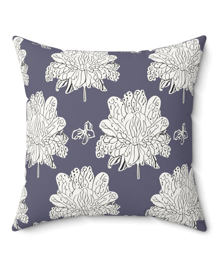 White Floral Butterflies 20" x 20" Faux Suede Square Pillow