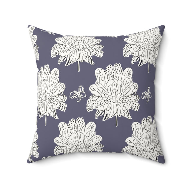 White Floral Butterflies 20" x 20" Faux Suede Square Pillow