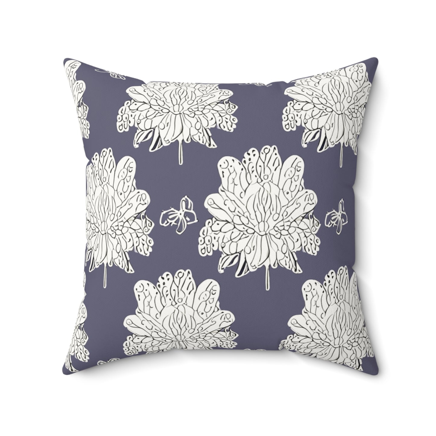 White Floral Butterflies 20" x 20" Faux Suede Square Pillow