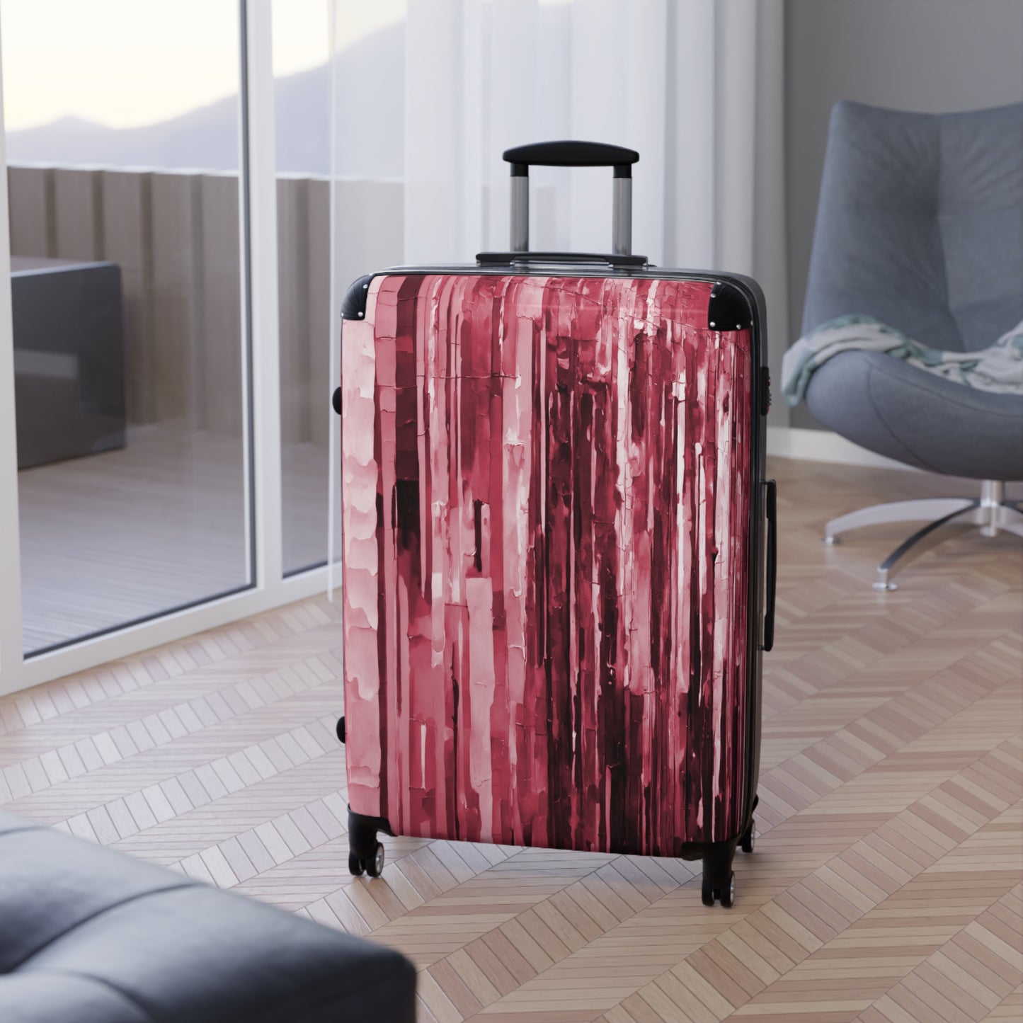 Striped Ruby Large Suitcase with built in lock, 4 double-wheels, telescopic handle, and ABS back hard-shell
