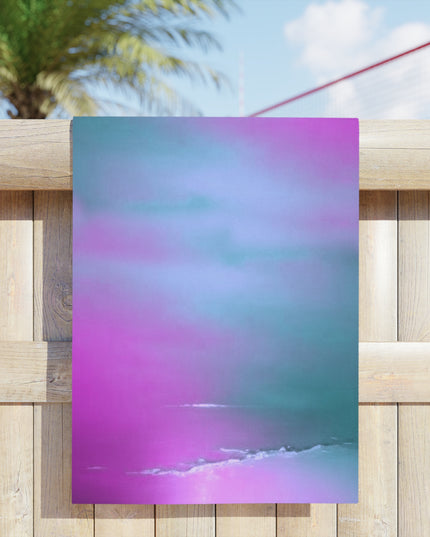 Dark Blue Green Sea Purple Fog Beach Towel, 24" x 44"
