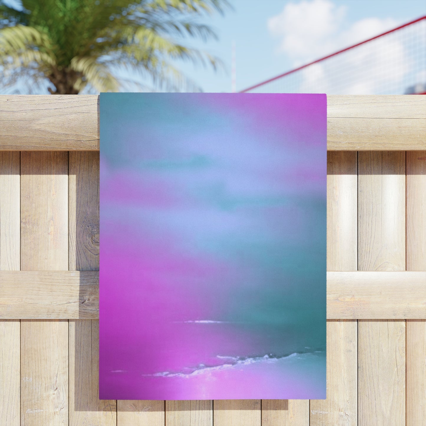 Dark Blue Green Sea Purple Fog Beach Towel, 24" x 44"