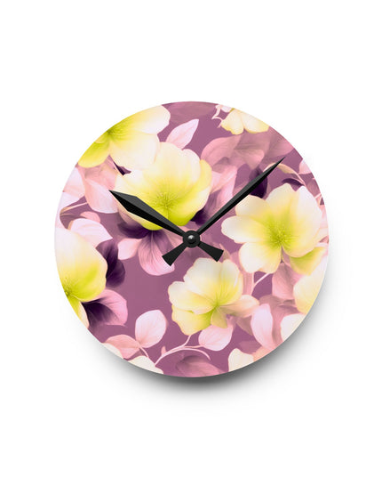 Lemon Blossom Floral Bunch Acrylic Round Wall Clock, 8" x 8"