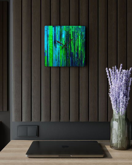 Striped Blue Green Acrylic Wall Clock, Round or Square, 10.75" x 10.75"