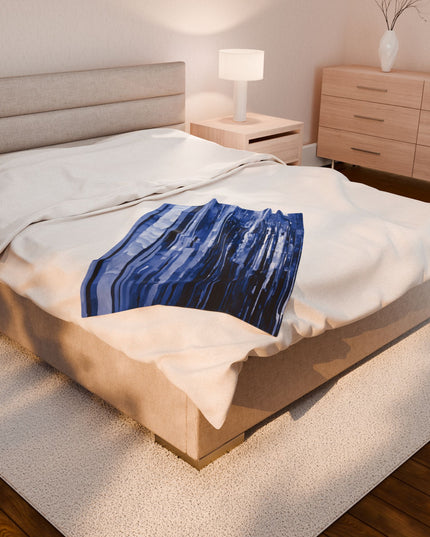 Striped Deep Blue Velveteen Plush Blanket, 30" x 40"