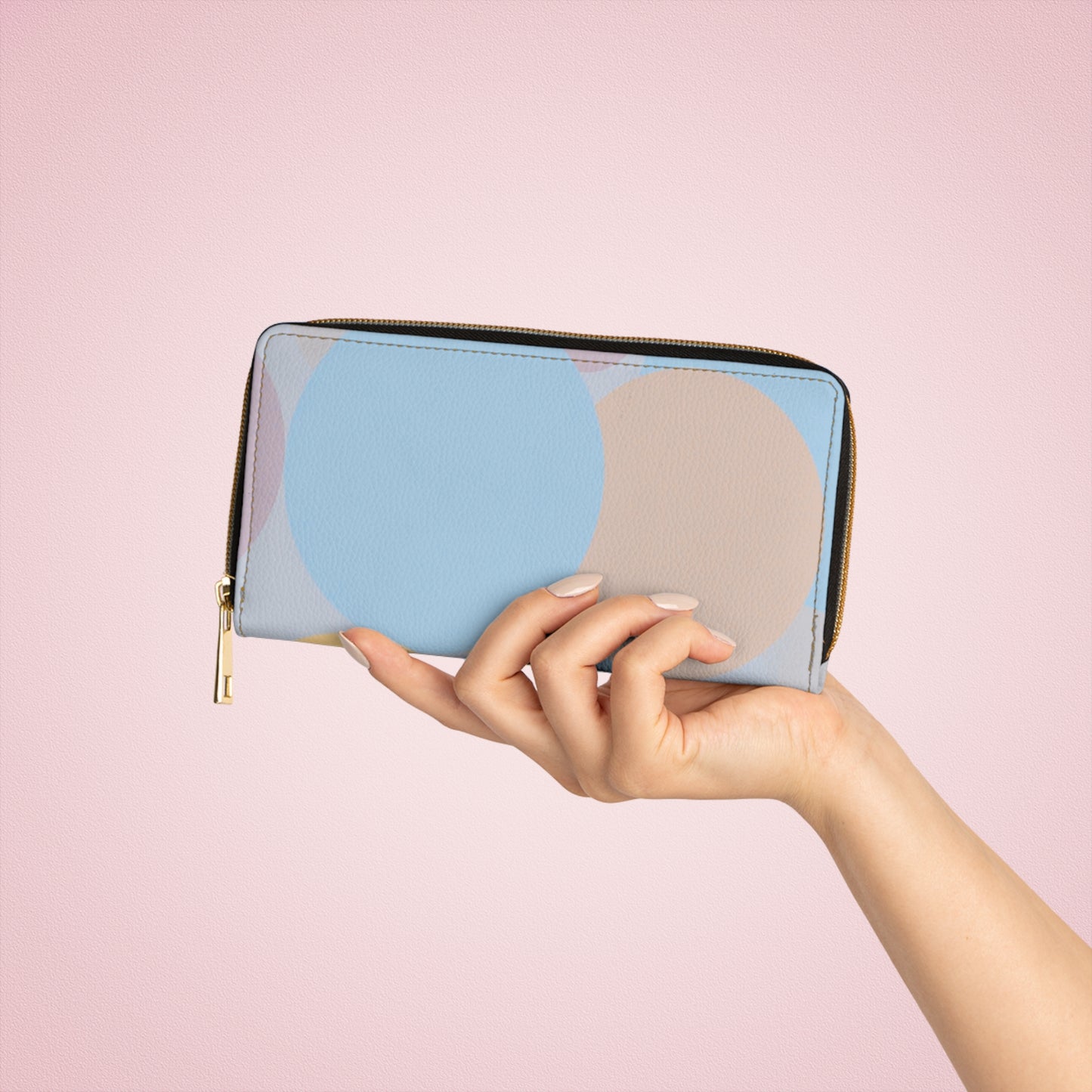 Pastel Baby Blue and Peach Patches Elegant Abstract Zipper Wallet - Stylish & Functional Accessory for Everyday Use