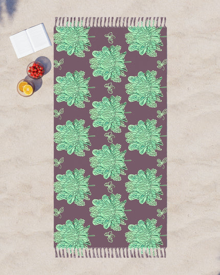 Mint Green Floral Butterflies 38" × 81" Boho Beach Cloth