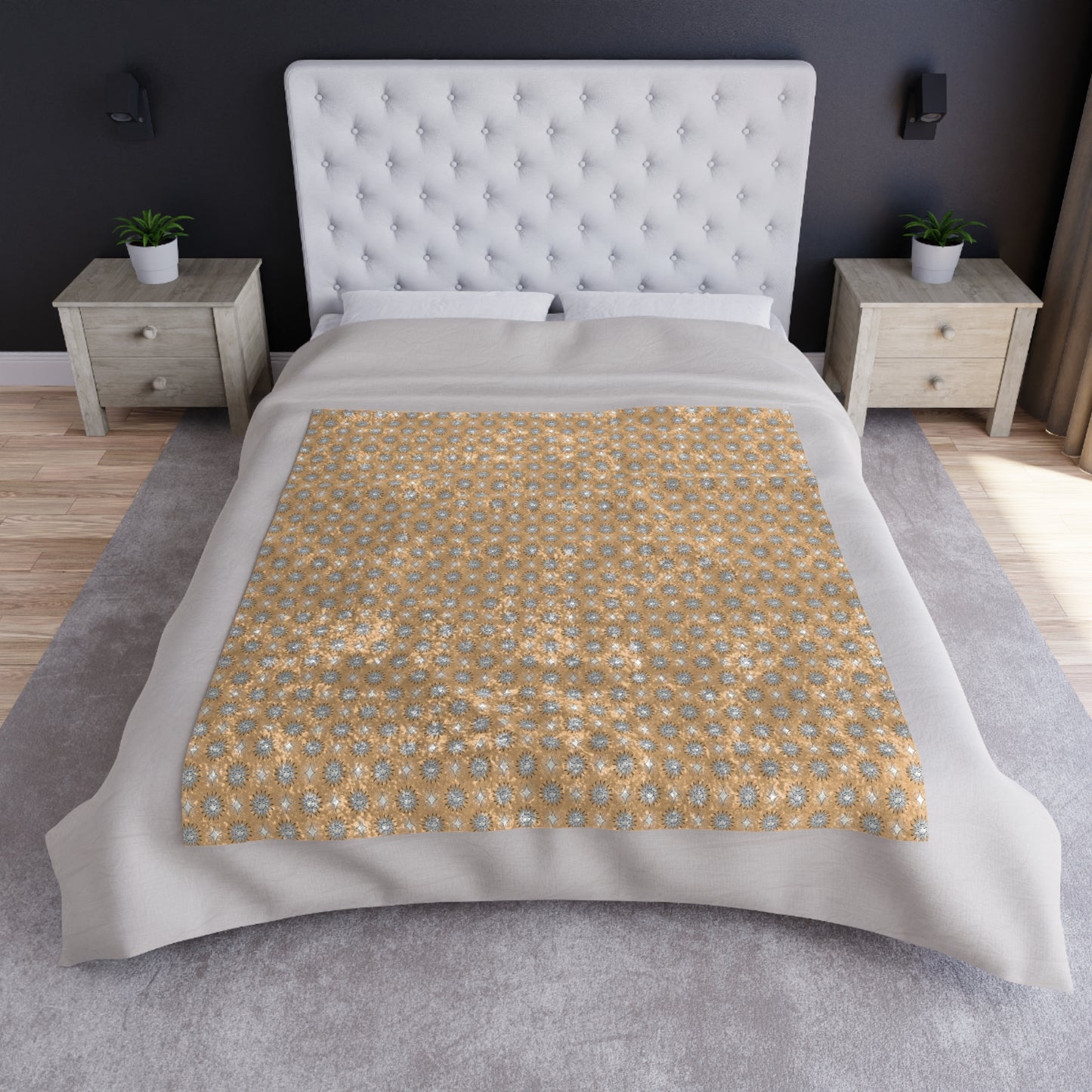 Tan Sunset Star-crossed Bodies Crushed Velvet Blanket, 50" x 60"