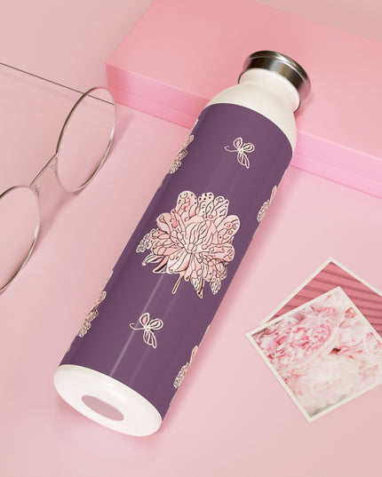 Pink Floral Butterflies Slim Water Bottle, 20 oz White