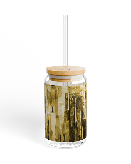 Striped Light Brown Sipper Glass, 16oz