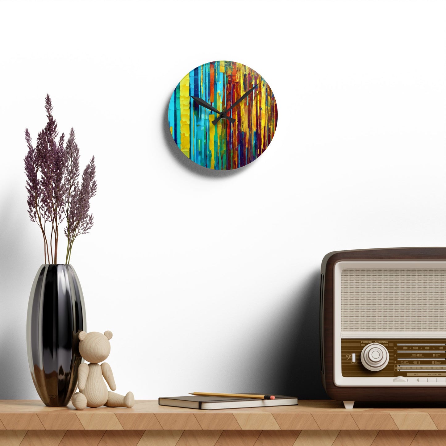 Striped Alpha Acrylic Round Wall Clock, 8" x 8"