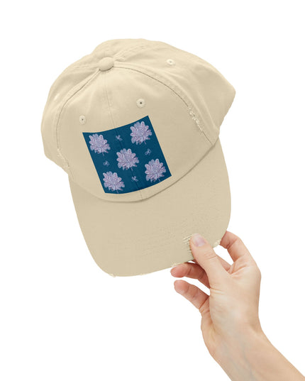 Lavender Floral Butterflies Unisex Distressed Cap