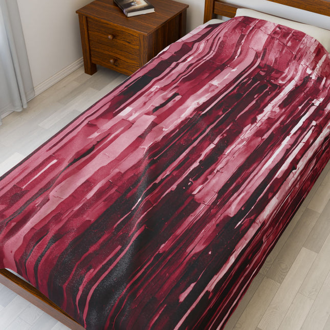Striped Ruby Velveteen Plush Blanket, 60" x 80"