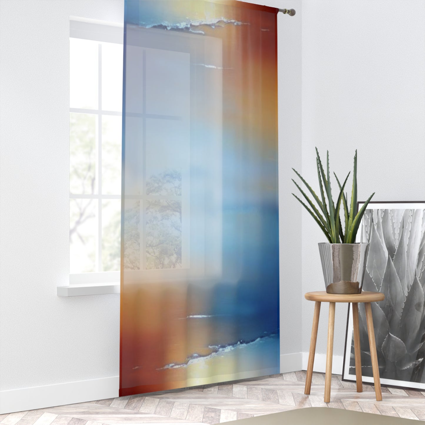 Blue Sea Red Orange Fog Window Curtain, 50" x 84", partially transparent