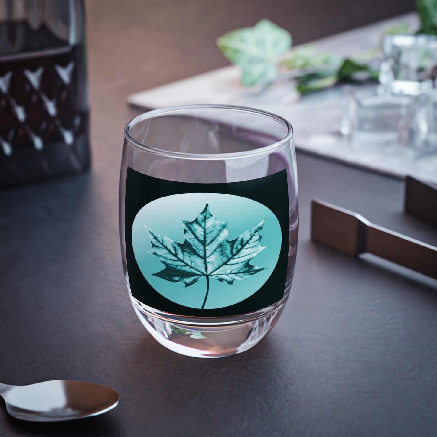 Tif Green Maple Leaf Whiskey Glass, 6 oz