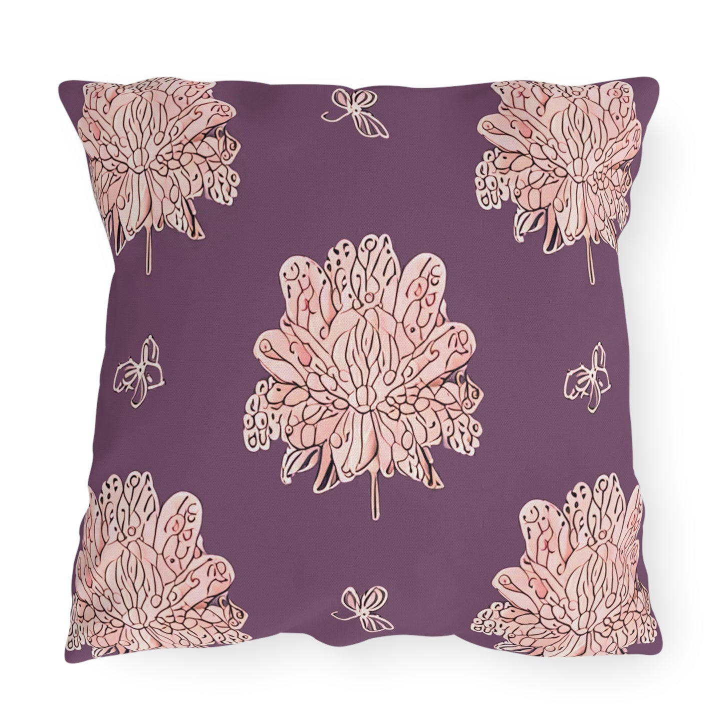 Pink Floral Butterflies 20" x 20" Outdoor Pillow