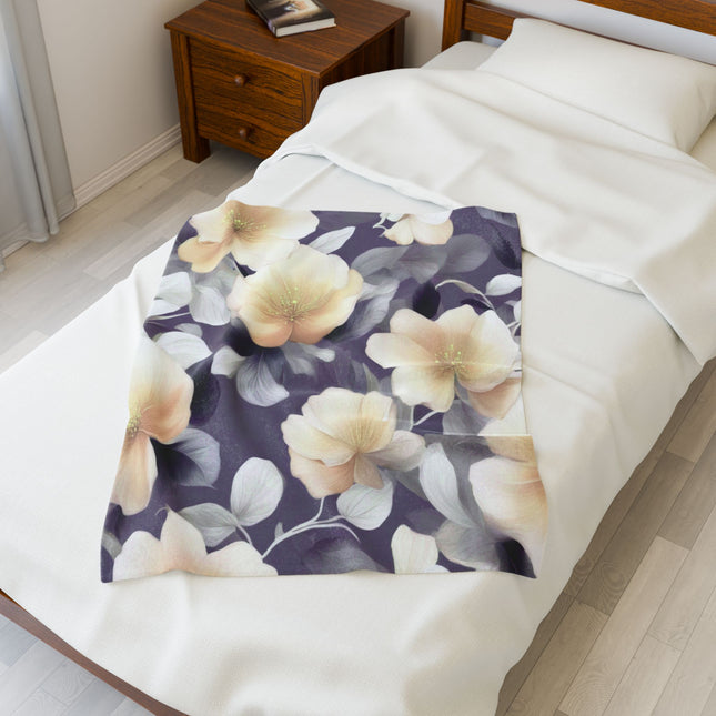 White Blush Floral Bunch Velveteen Plush Blanket, 30" x 40"