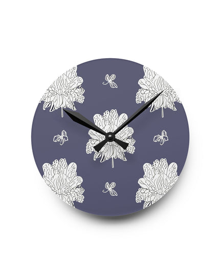 White Floral Butterflies Acrylic Round Wall Clock, 8" x 8"