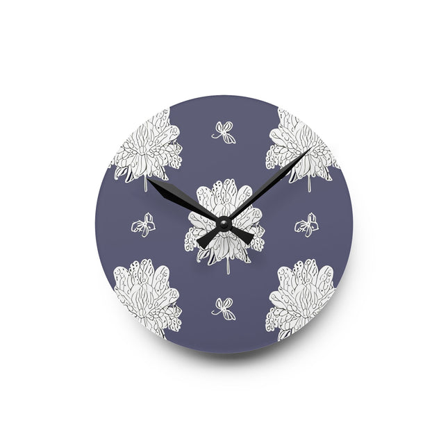 White Floral Butterflies Acrylic Round Wall Clock, 8" x 8"