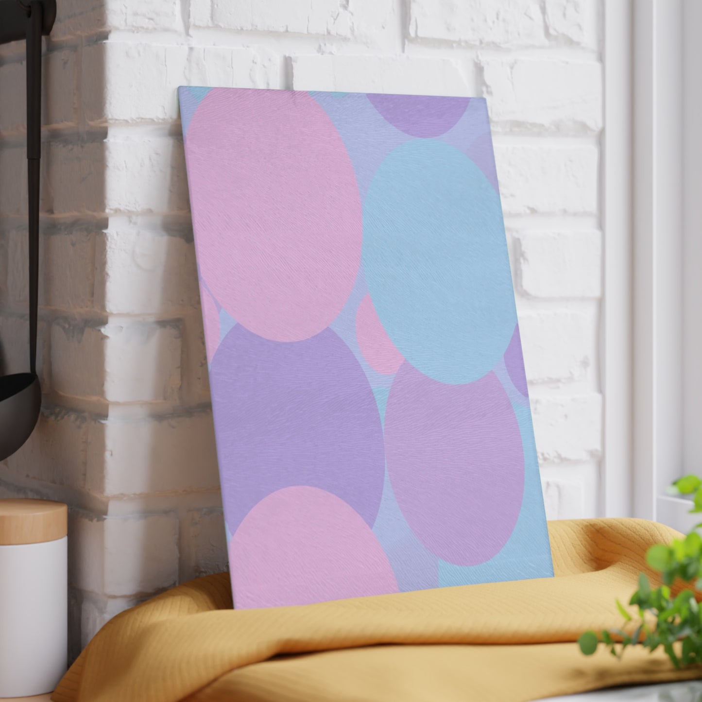 Pastel Purple and Mauve Patches 8" x 11" Glass Cutting Board