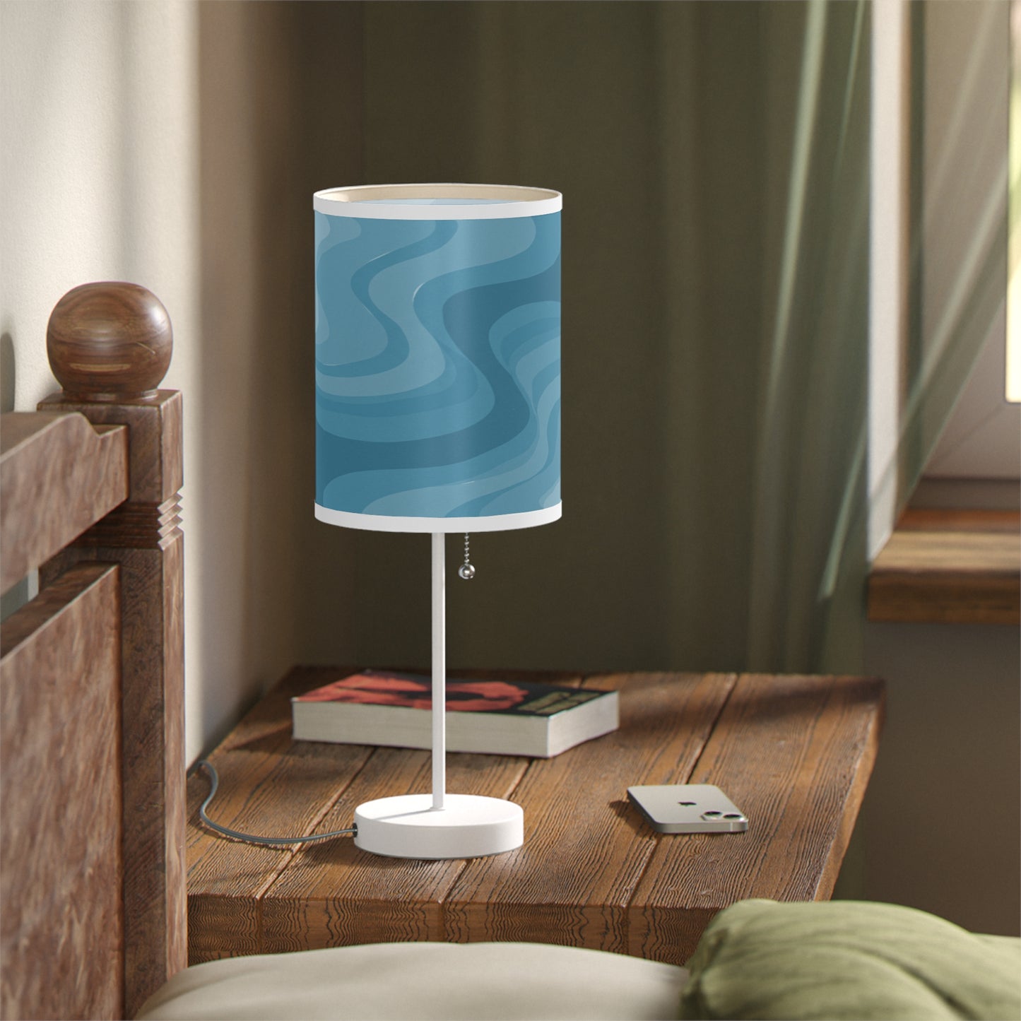 Sky Blue Wavey Table Lamp on a White or Silver Stand, US|CA plug