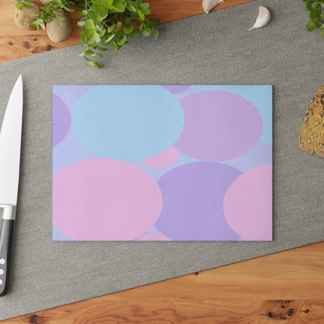 Pastel Purple and Mauve Patches 8" x 11" Glass Cutting Board