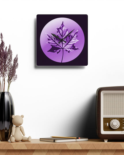 Purple Maple Leaf Acrylic Wall Clock, Round or Square, 10.75" x 10.75"