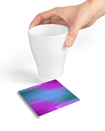 Dark Blue Green Sea Purple Fog 4" x 4" Square Ceramic Coaster