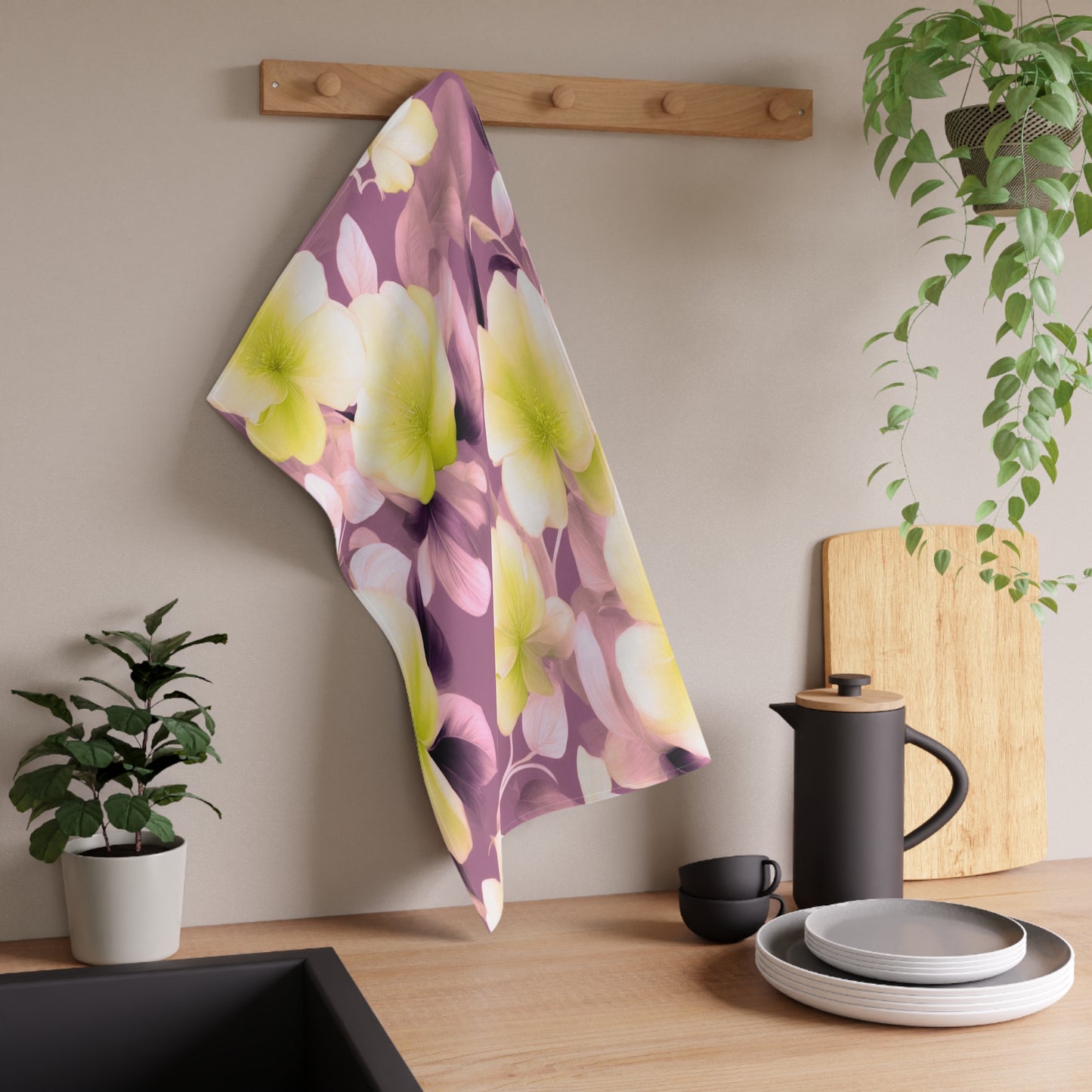 Lemon Blossom Floral Bunch Tea Towels (cotton, poly), 18" x "30