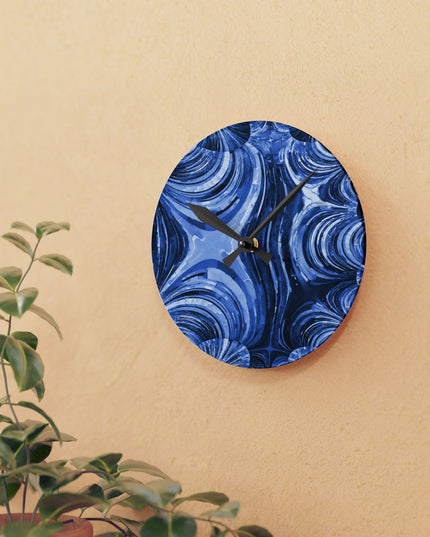 Uzi Spiral Deep Blue Acrylic Round Wall Clock, 8" x 8"