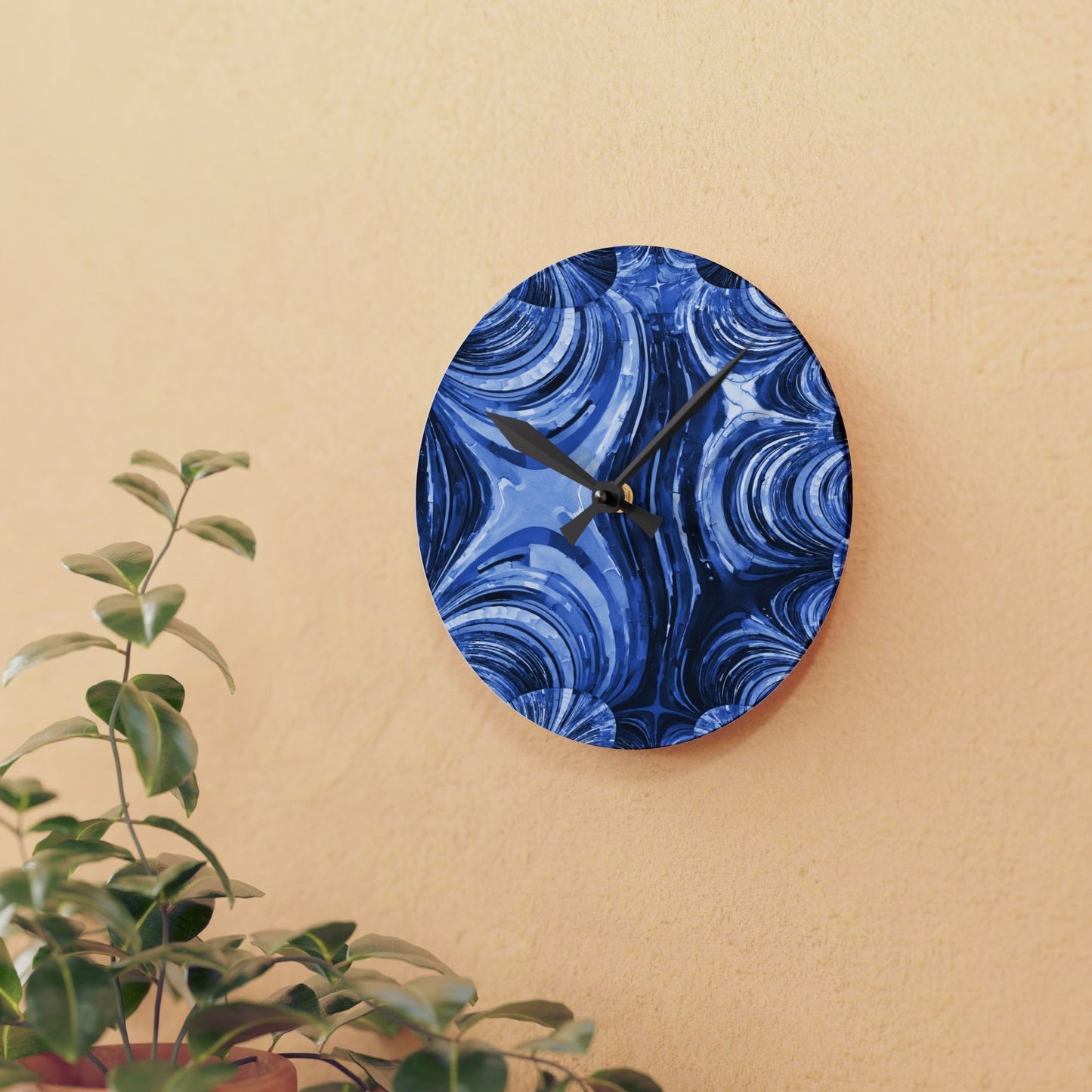 Uzi Spiral Deep Blue Acrylic Round Wall Clock, 8" x 8"