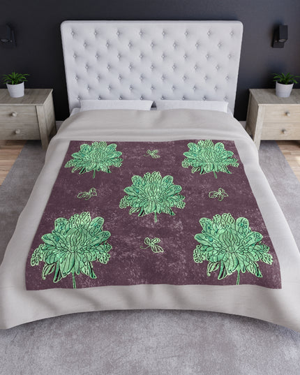 Mint Green Floral Butterflies 50" x 60" Crushed Velvet Blanket